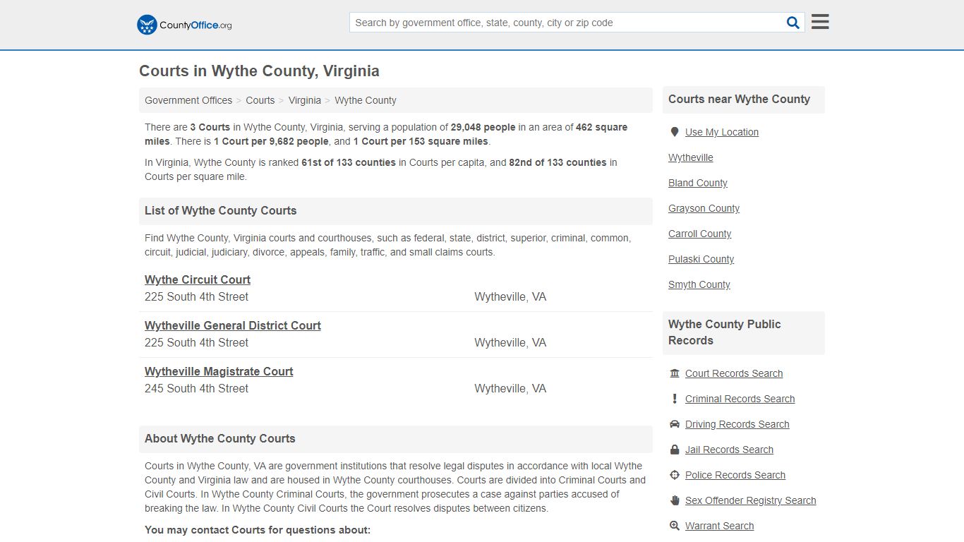 Courts - Wythe County, VA (Court Records & Calendars)
