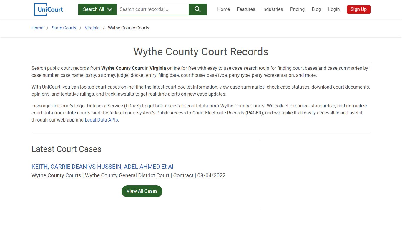 Wythe County Court Records | Virginia | UniCourt