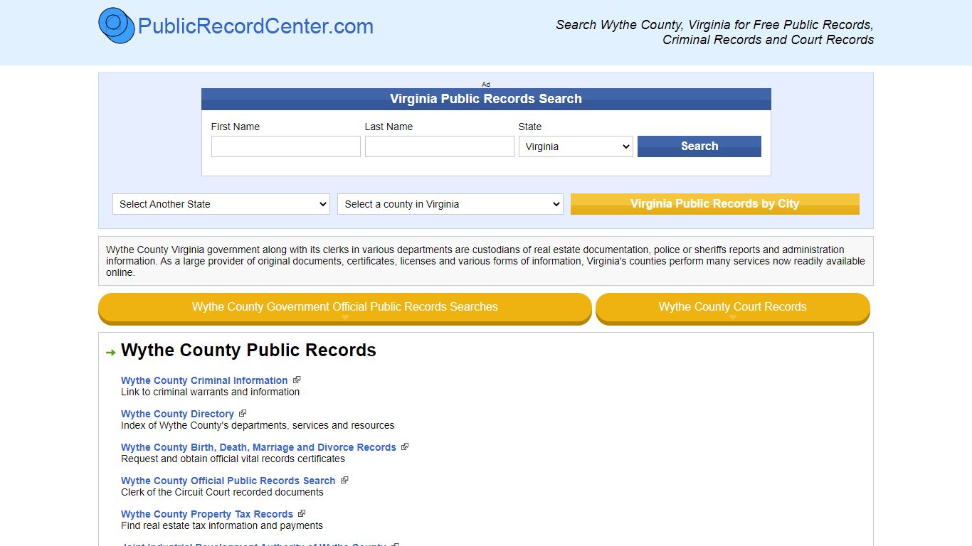 Wythe County Virginia Free Public Records - Court Records ...